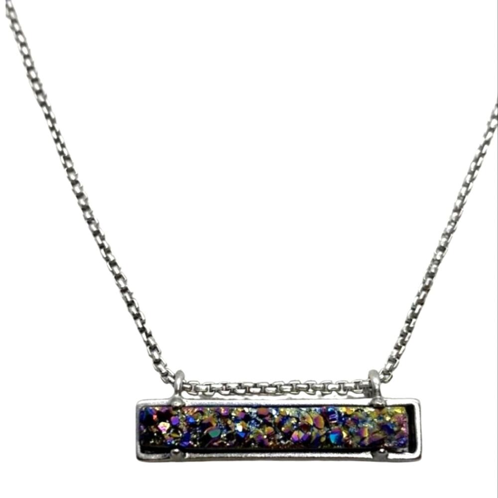 Kendra Scott Leanor Silver tone Multicolor Drusy bar Necklace Multi‎ Drusy
